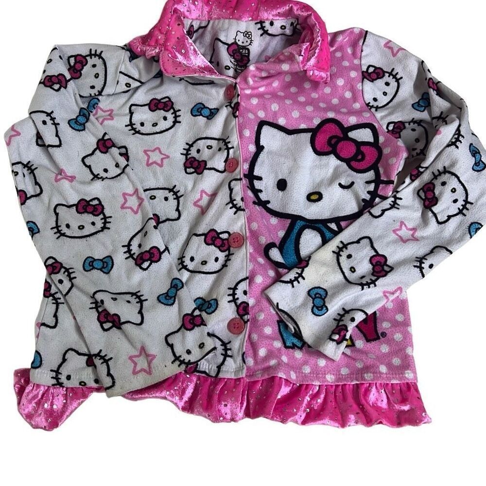 Sanrio Girl's White Pink Hello Kitty Flame Resistant Pajama Top Size M 7/8
